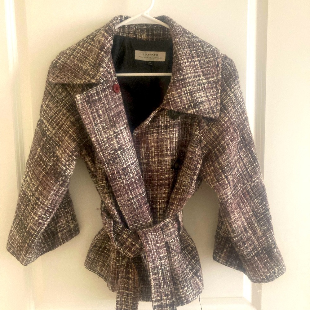 Tahari Size 4 Tweed Cardigan - Brown, Purple, and Pink